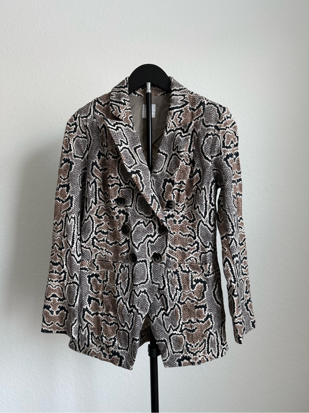 CAbi Double-Breasted Snake-Print Blazer in Brown and Black